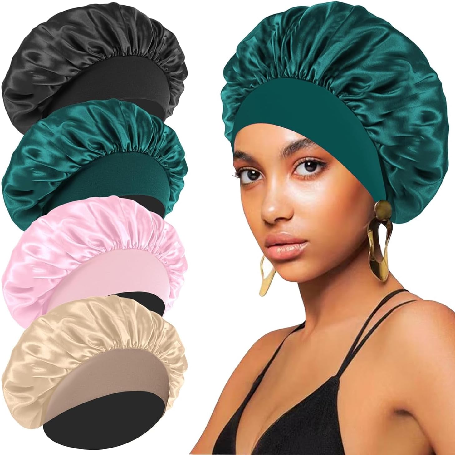 FIRSTPELLA silk satin bonnets front view showcasing premium hair protection cap