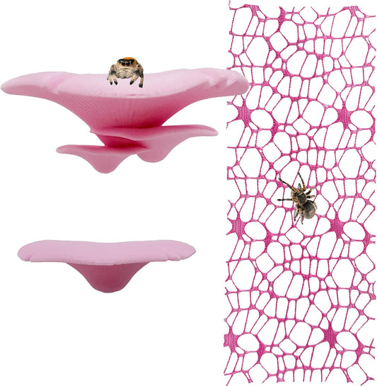 Jumping Spider Hide Habitat Accessories, Magnetic Mushroom Shelf & Moss Ribbon Web, Climbing and Feeding Platforms for Jumping Spiders, Mantises, Tarantulas, Invertebrates, 3-Pack (Pink) - Image 1