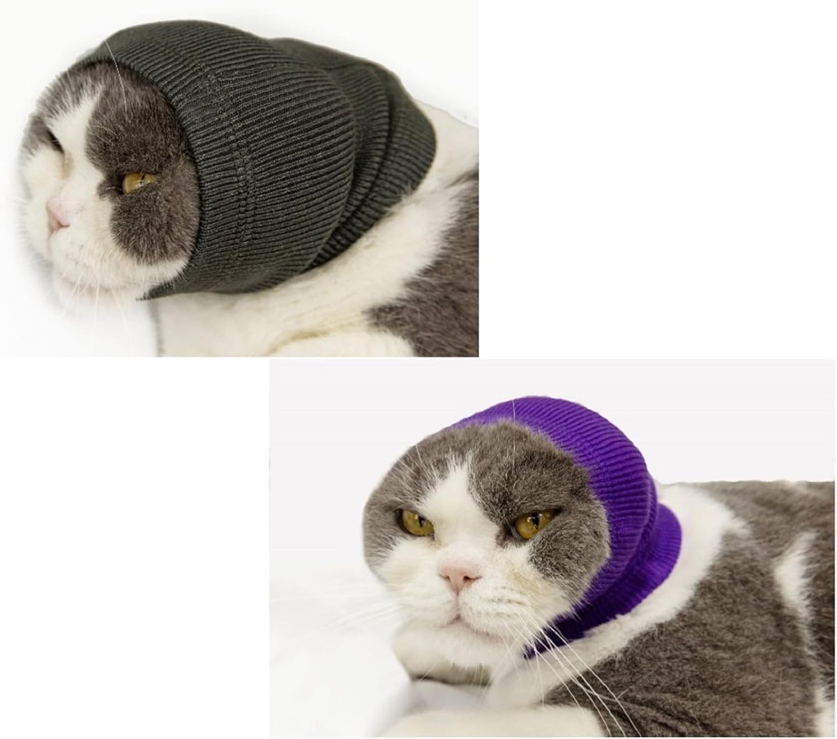 2 Pack Cat Ear Wrap, Anxiety Ear Cover Hematoma Compressionp Cat Snood for Grooming Blue+Grey S - Image 11