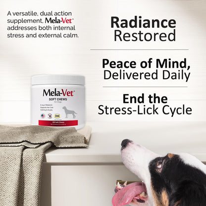 Mela-Vet pet stress and tension reduction supplement bottle display