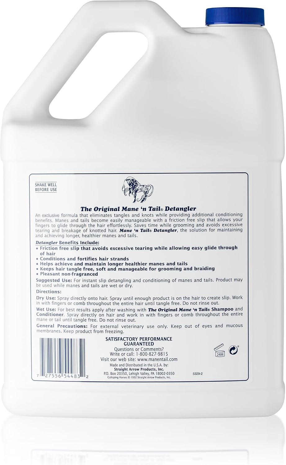 Mane 'n Tail Detangler 1 Gallon bottle back label showing instructions and ingredients