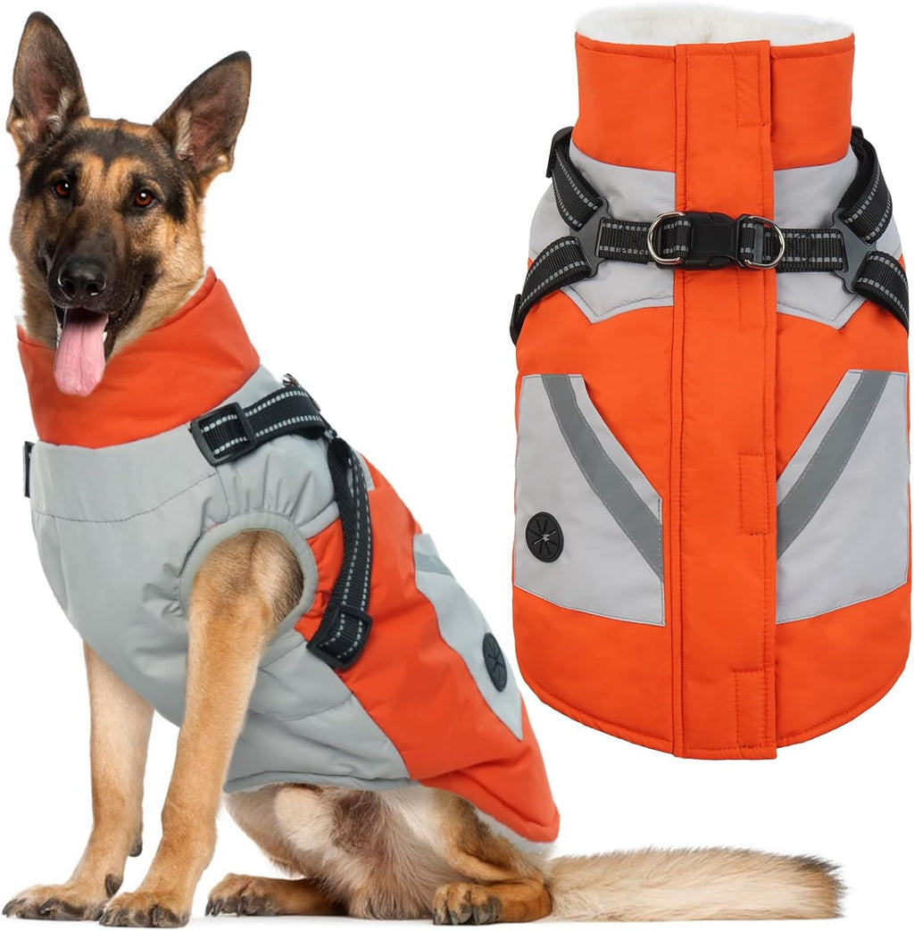 IECOii orange waterproof winter dog coat for large dogs front view