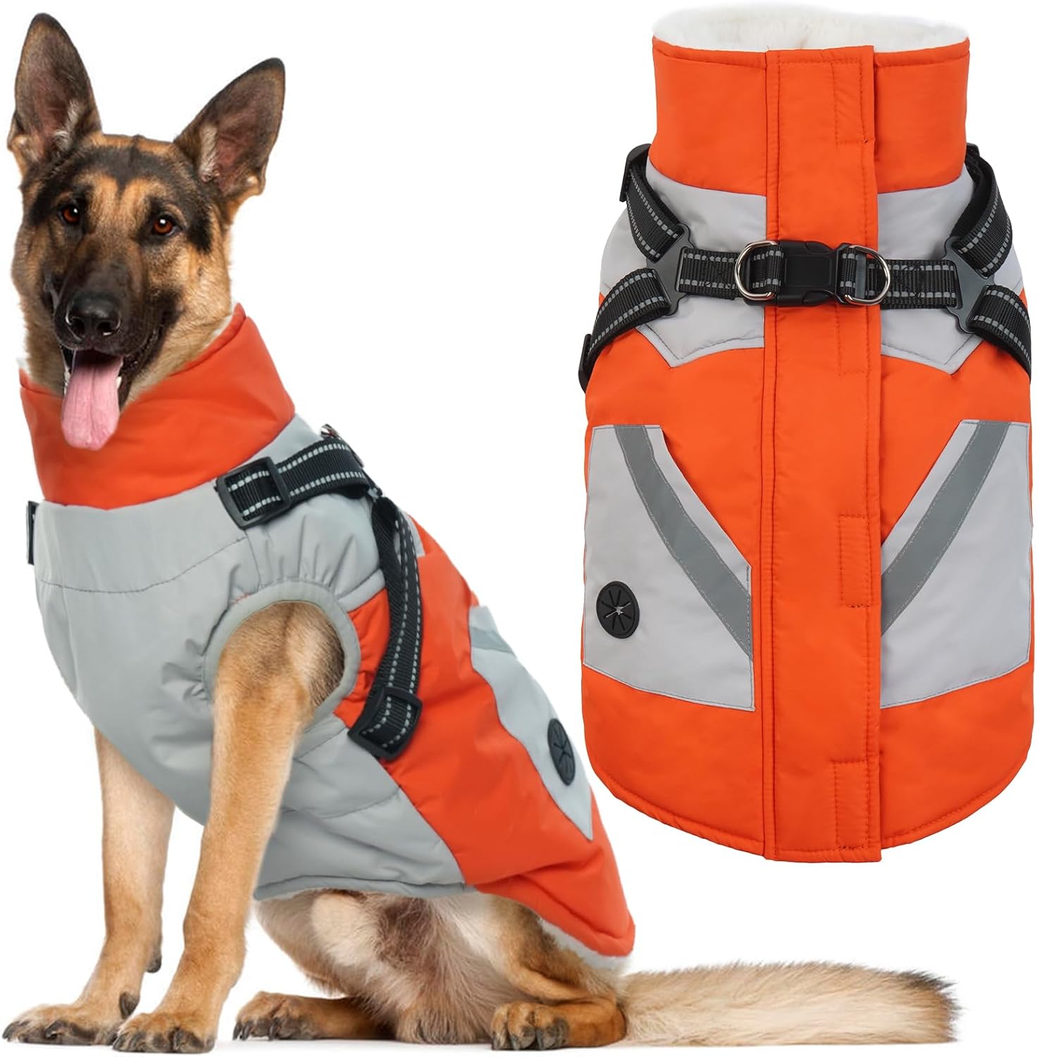 IECOii orange waterproof winter dog coat for large dogs front view