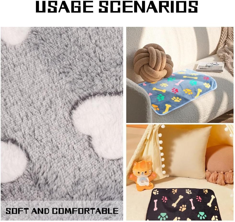 Cozy flannel dog throw blanket spread over a modern living room sofa.