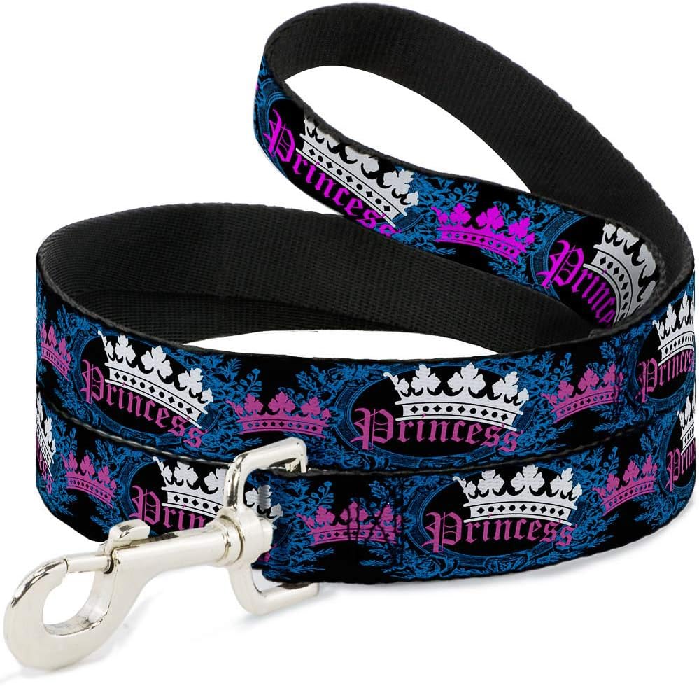 Buckle-Down Crown Princess Oval Pet Leash front view showing crown pattern.