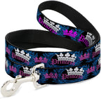 Buckle-Down Crown Princess Oval Pet Leash front view showing crown pattern.