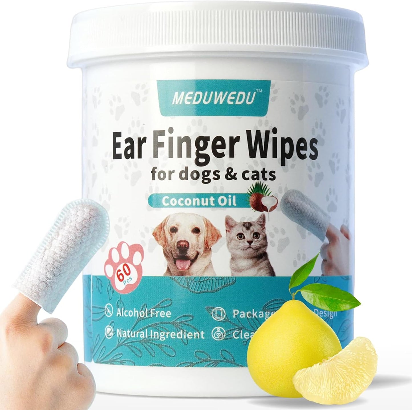 MEDUWEDU Ear Cleaner Finger Wipes 60 Counts, Dog Ear Cleaner, Grooming Kit Care for Dogs and Cats, Soft & Easy Otic Cleaning Pads, Remove Wax, Dirt & Stop Smelly, Itchy, Non-Irritating, Coconut Scent - Image 15