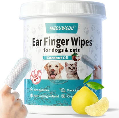 MEDUWEDU Ear Cleaner Finger Wipes 60 Counts, Dog Ear Cleaner, Grooming Kit Care for Dogs and Cats, Soft & Easy Otic Cleaning Pads, Remove Wax, Dirt & Stop Smelly, Itchy, Non-Irritating, Coconut Scent - Image 15