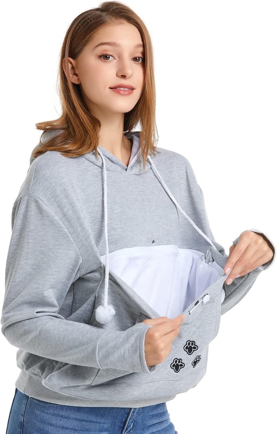 LINYUCHEN cat dog pouch hoodie front view showcasing the large pet carrier pocket