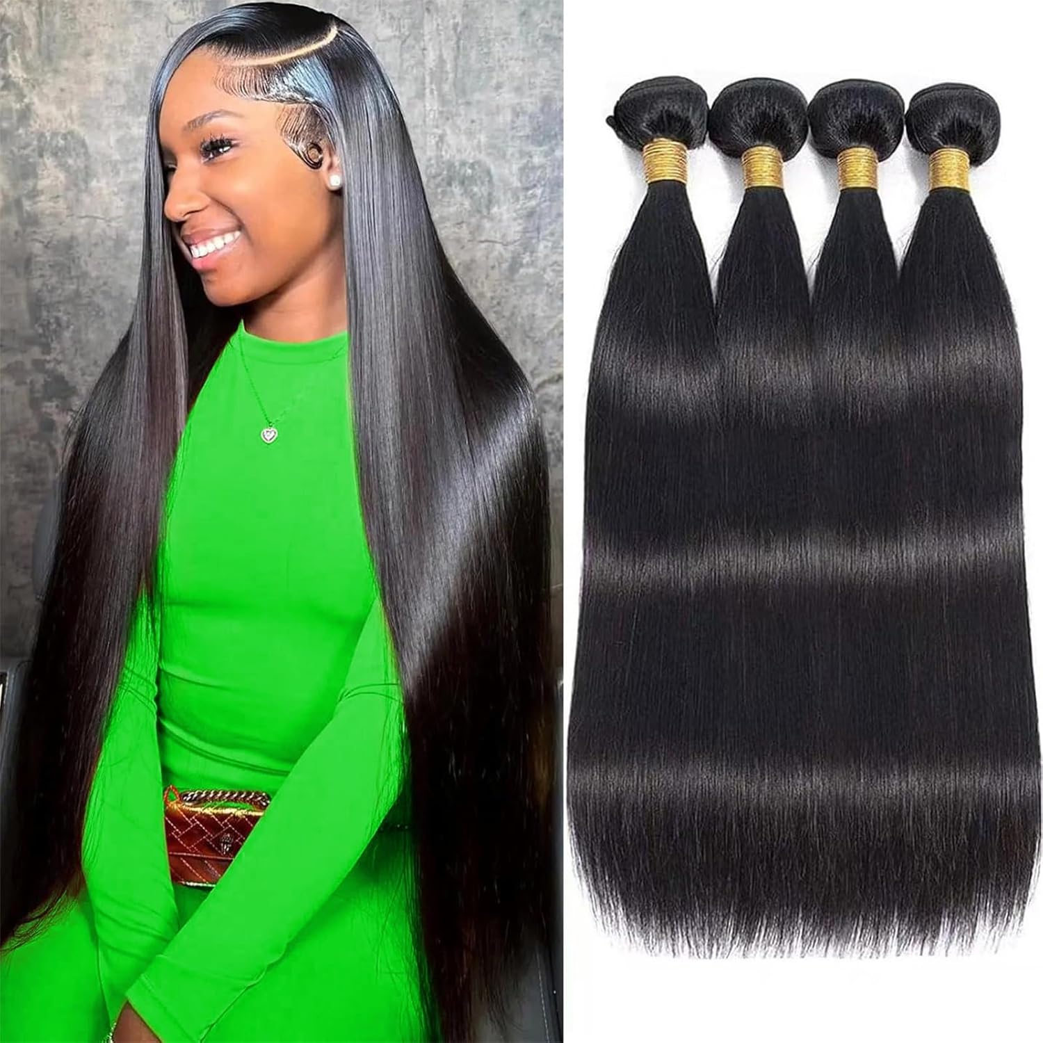 Henan Rebecca 12A human hair bundles front view displaying four straight extensions