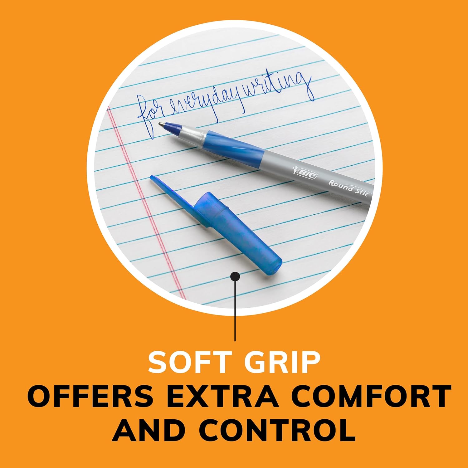 BIC Round Stic Grip Xtra Comfort Blue Ballpoint Pens, Medium Point (1.2mm), 12-Count Pack, Excellent Writing Pens With Soft Grip for Superb Comfort and Control - Image 7