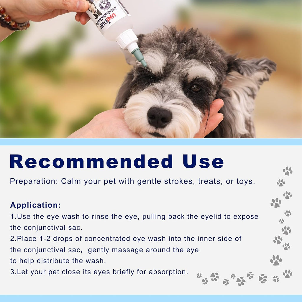 Two step pet ocular hygiene kit package detailing ingredients and instructions