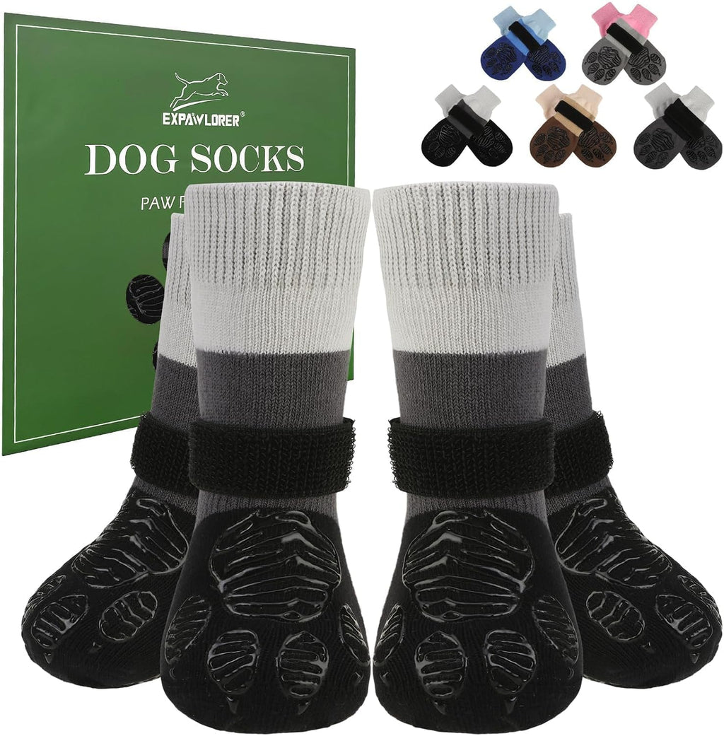 Expawlorer anti-slip dog socks black medium front view