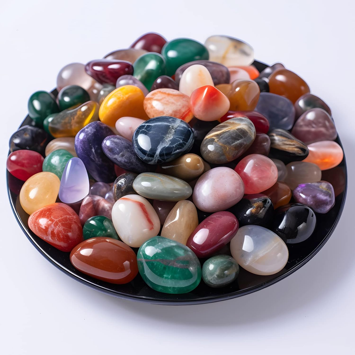 SigMntun Polished Multicolor Healing Crystal Stone Set front view showcasing 72 pieces of assorted tumbled gemstones