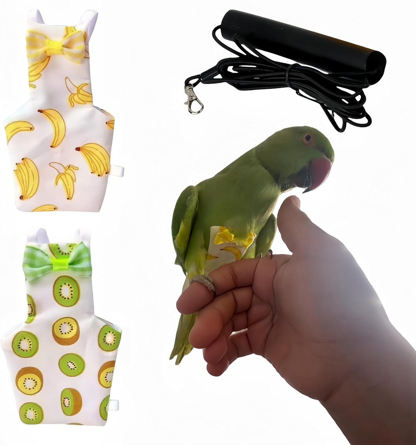 2 Pcs Bird Diapers Bird Harness Flight Suits Diapers with 80 Inch Flying Leash Reusable Parrot Nappy with Waterproof Inner Layer for Cockatiel Budgie Conure Parakeet Lovebird-Heart&Duck - Image 12