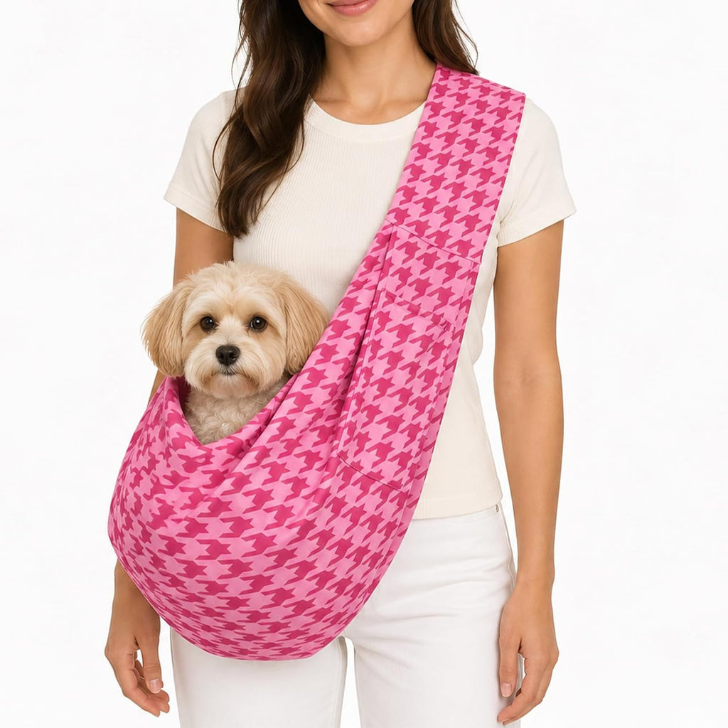 Dog Sling Carrier for Small Dogs and Cats 5-16 lbs, Puppy Carrier Sling with Safety Hook and Storage Pocket, Hands Free Pet Carrier Purse for Travel, Walking, Shopping (Ebony Check) - Image 11