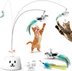 CATPICK interactive cat toy front view showing the rechargeable electric motor base and flying bird attachment.