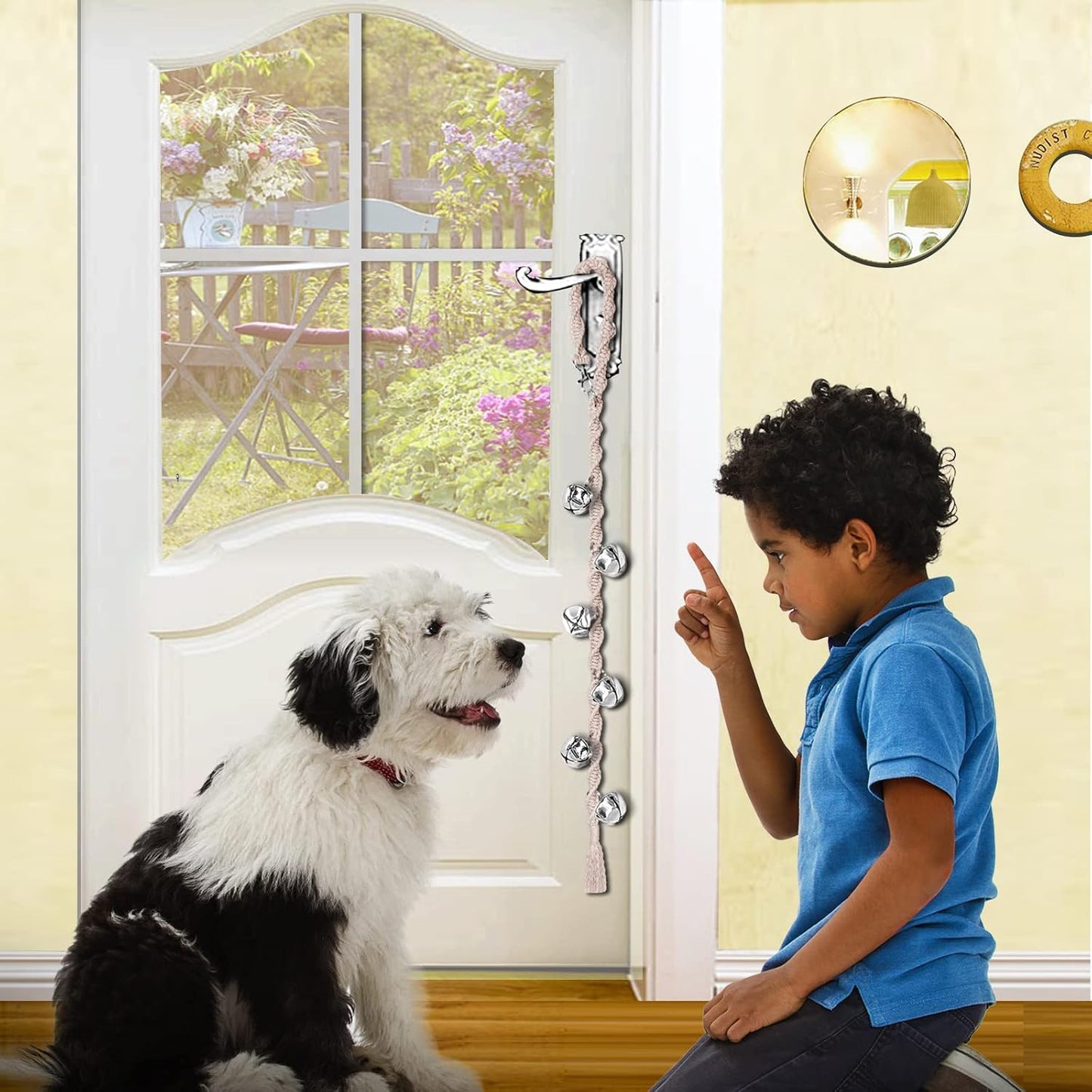 Adjustable snap button on cotton rope dog bell