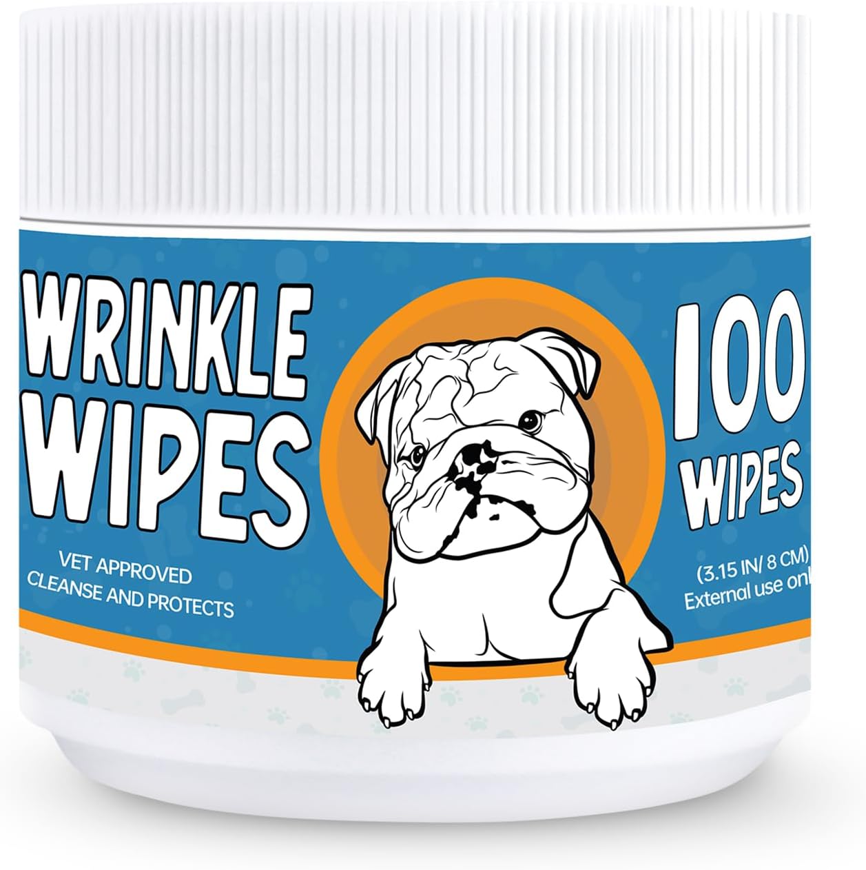 Yibesi bulldog wrinkle wipes for dogs 100 count front view of container