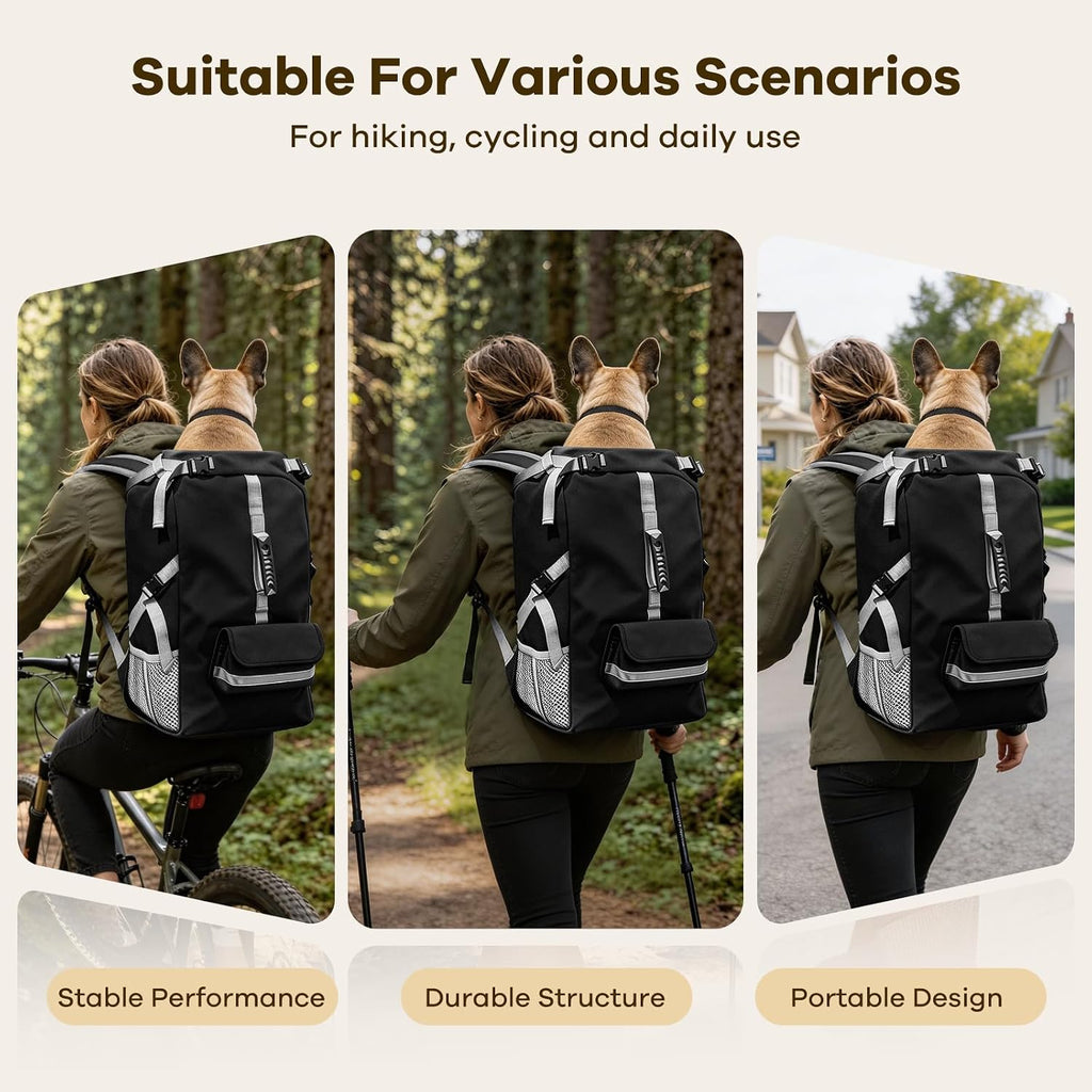 Adjustable neck and abdominal compression straps on the black ZIPOWEY pet backpack demonstrating snug fitting capabilities.