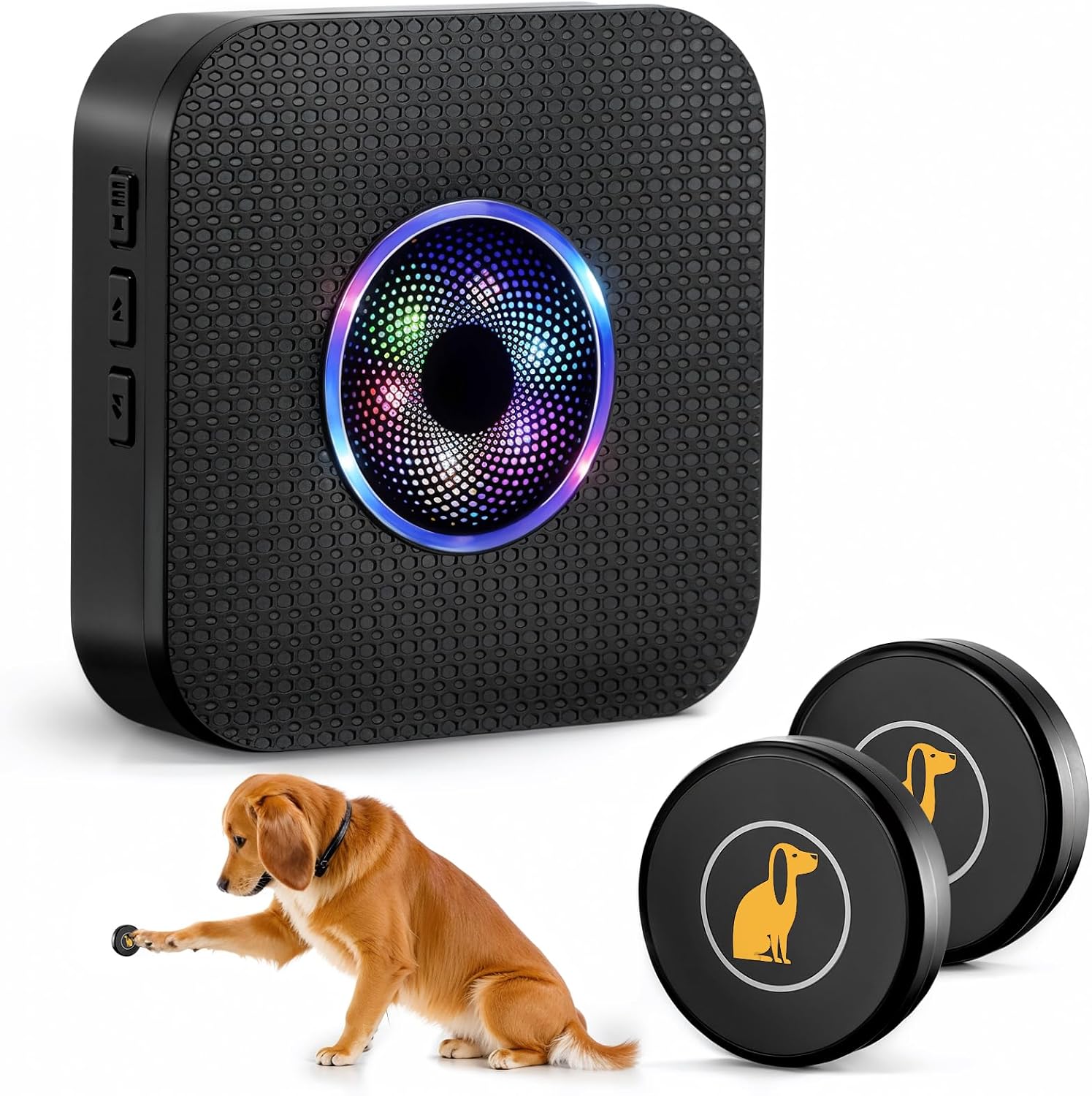 Ownpets Smart Dog Door Bell front view with LED light ring.