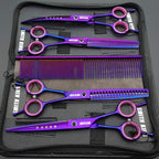 Premium 6CR stainless steel dog trimming shears set highlighting razor sharp blade edges