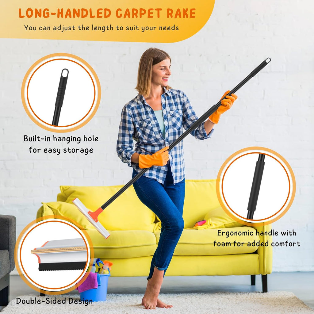 KeFanta 57 inch carpet rake cleaning dog hair from living room rug