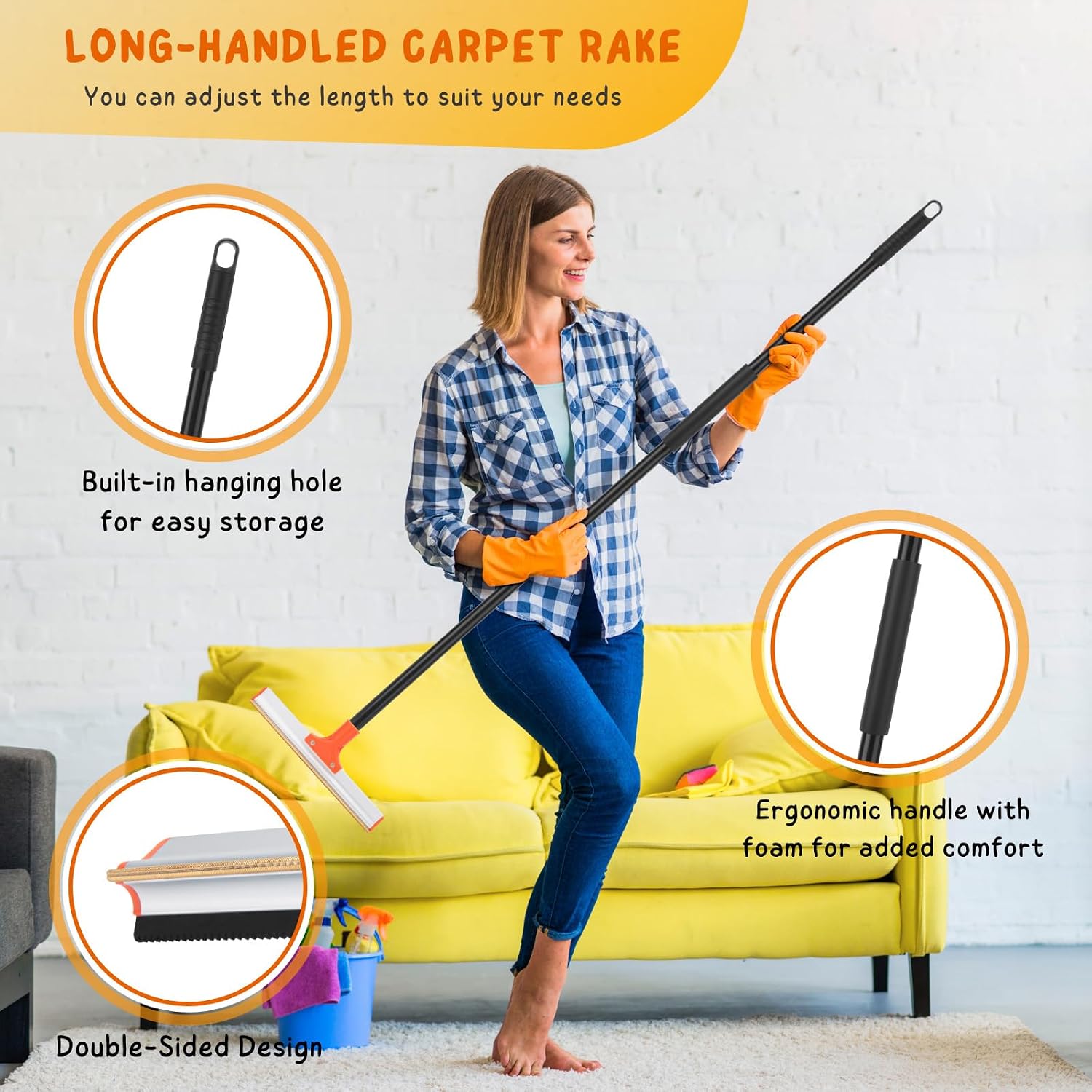 KeFanta 57 inch carpet rake cleaning dog hair from living room rug