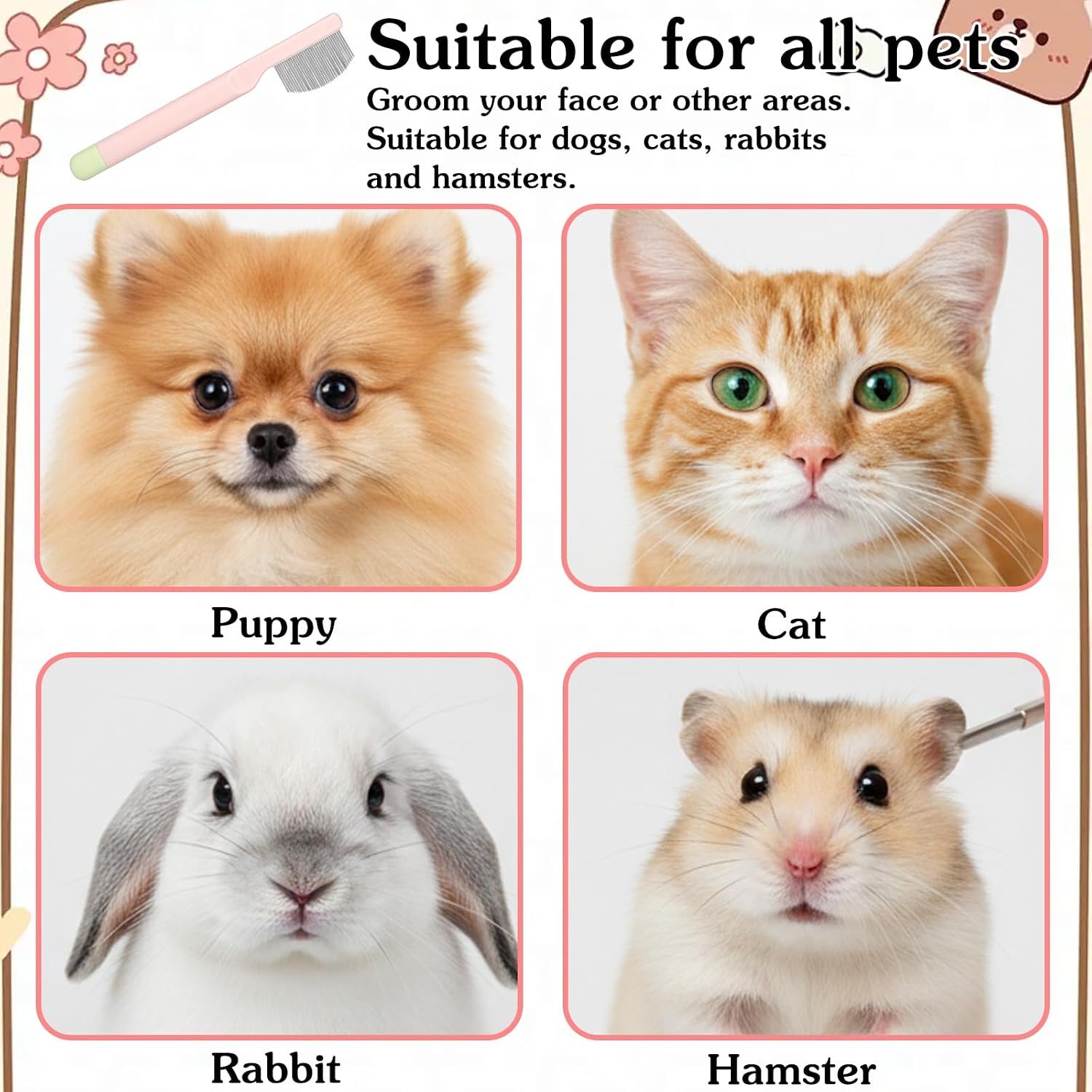 Psiriol pet comb being used on a small breed dog face