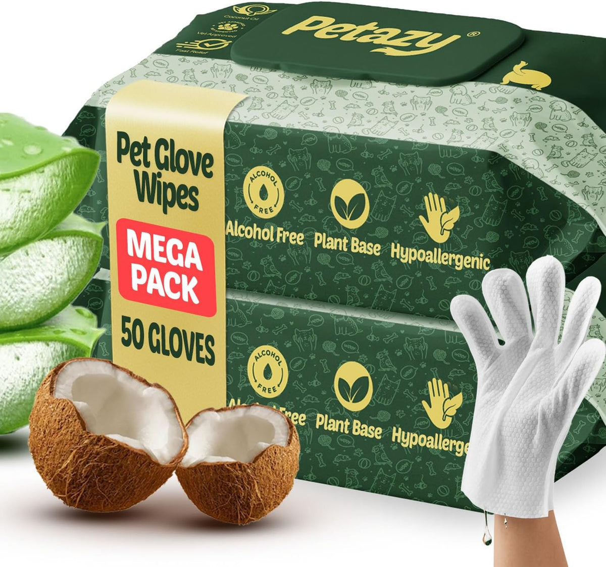 Petazy Pet Glove Wipes for Dogs & Cats - Hypoallergenic Thick Cleaning Gloves with Aloe & Coconut Oil for Paws, Face, Ears & Butt, Instant No Rinse Grooming Wipes to Deodorize and Hydrate, 25 Pack - Image 10