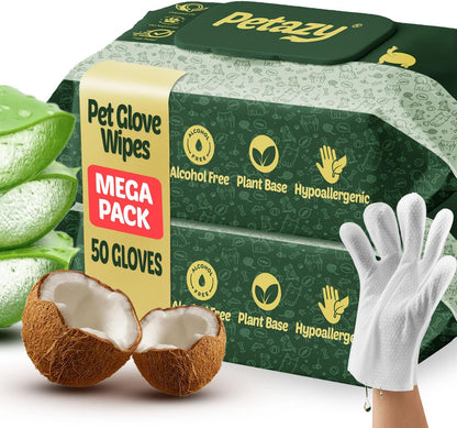 Petazy Pet Glove Wipes for Dogs & Cats - Hypoallergenic Thick Cleaning Gloves with Aloe & Coconut Oil for Paws, Face, Ears & Butt, Instant No Rinse Grooming Wipes to Deodorize and Hydrate, 25 Pack - Image 10