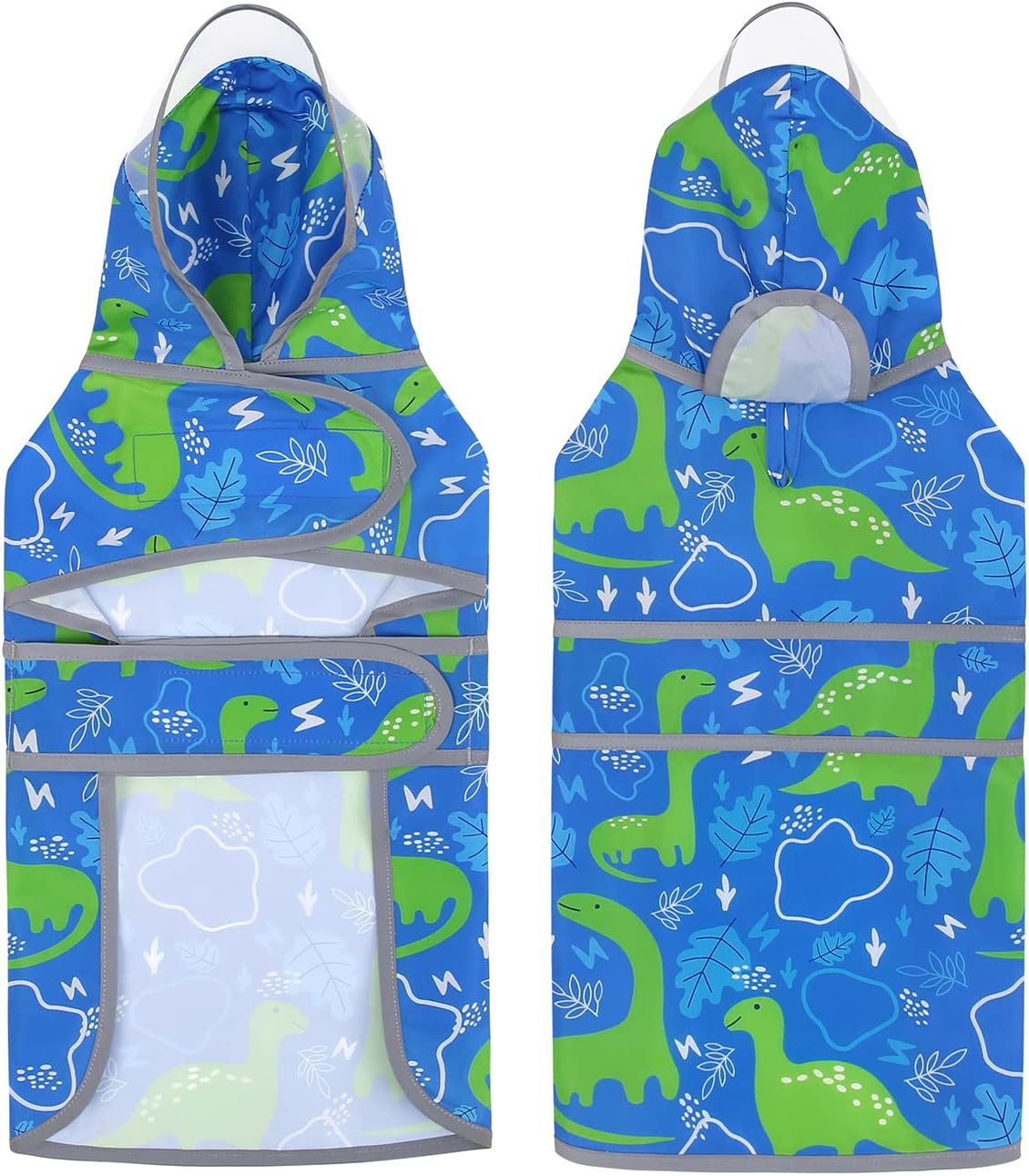 HDE waterproof dog poncho rear angle displaying the high visibility reflective safety trim.