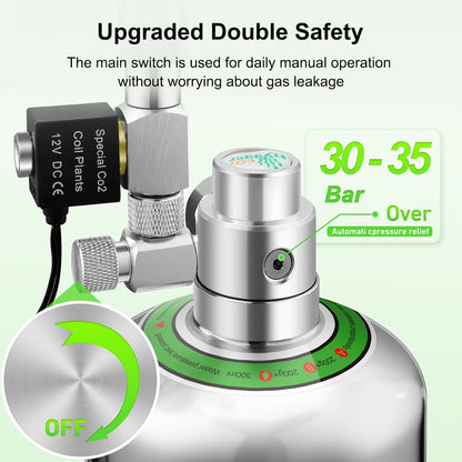 Hygger aquarium safety relief valve and waterproof electronic solenoid valve layout on the main control head.