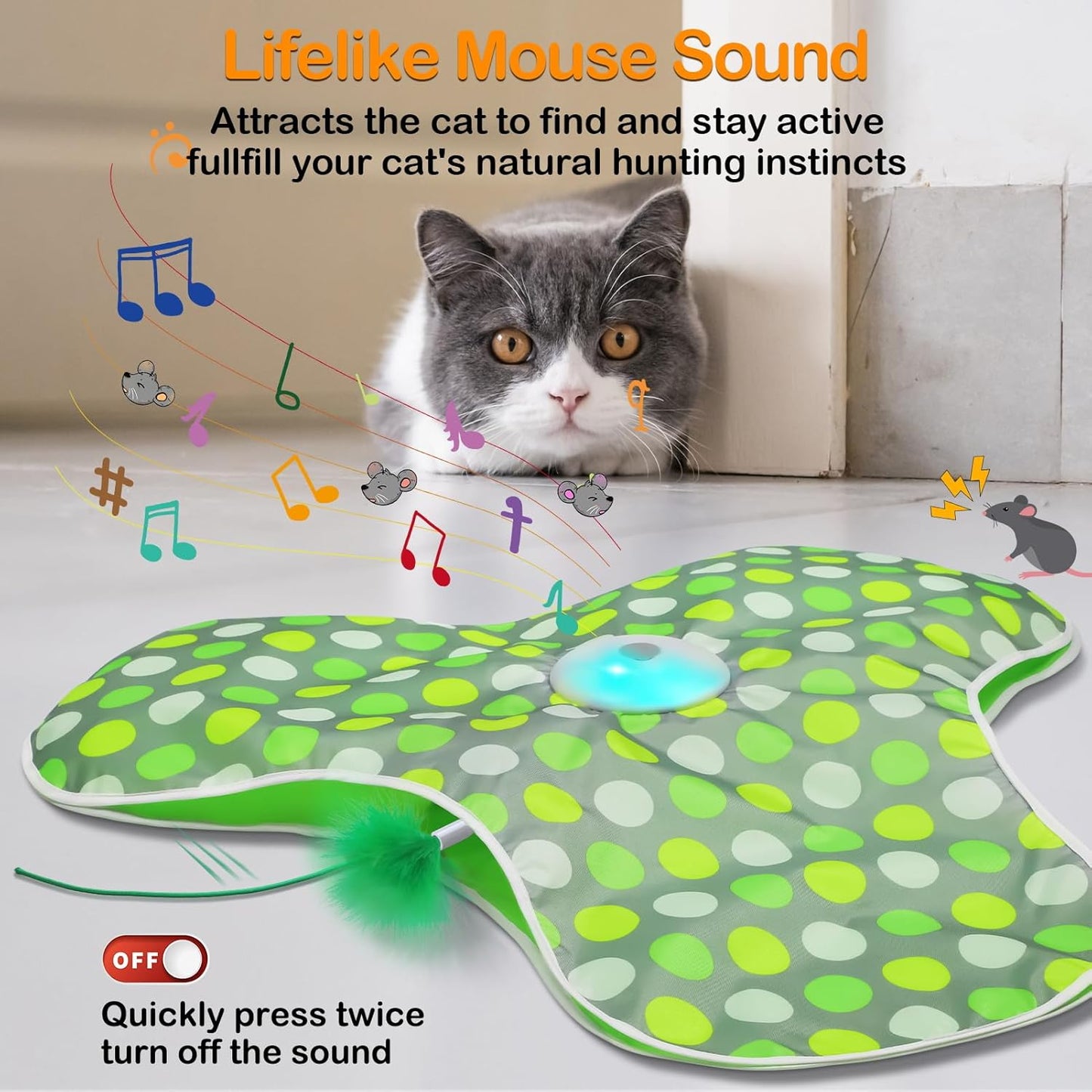 Umosis smart touch activated cat toy with USB charging cable and components