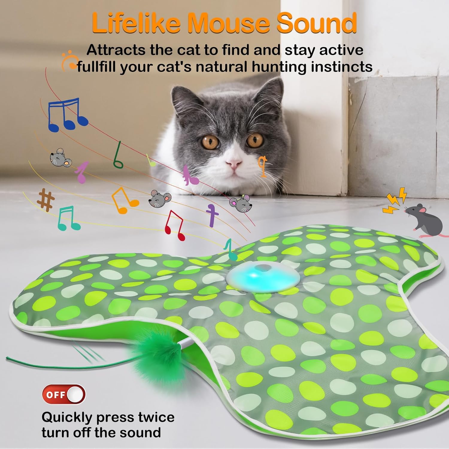 Umosis smart touch activated cat toy with USB charging cable and components