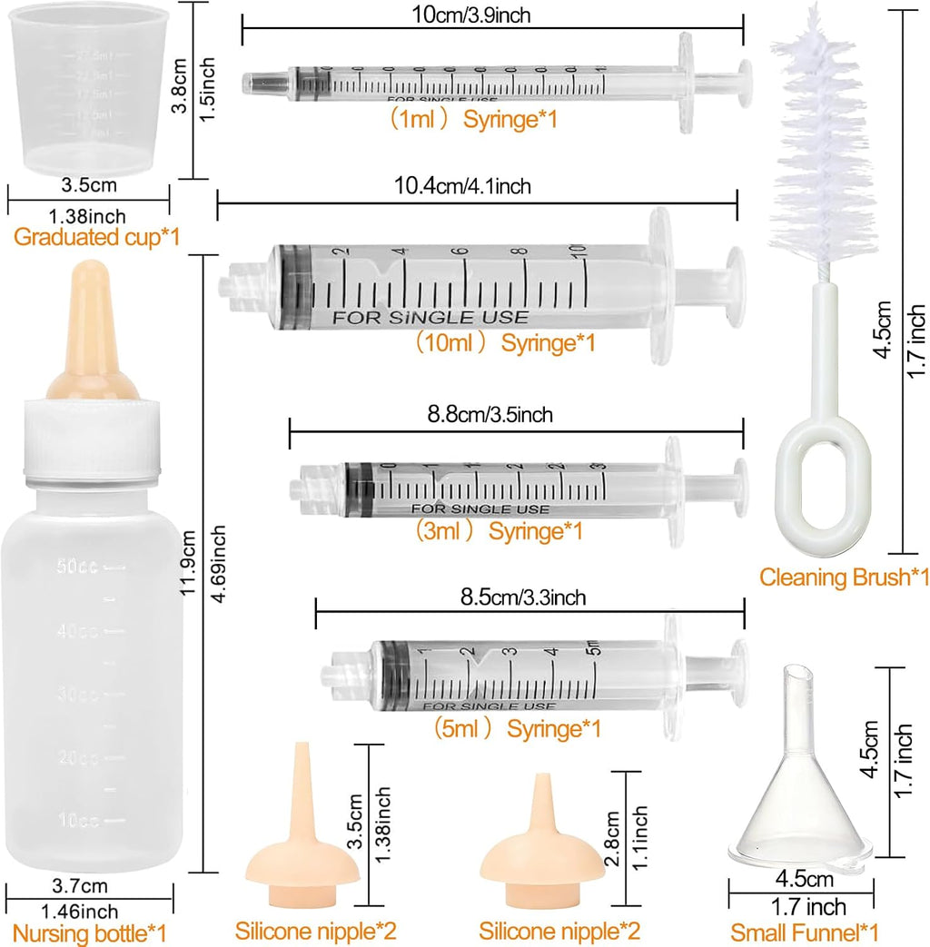 Pet Nursing Feeder Kit, 13PCS Kitten Puppy Feeding Set, Hand Feeding Syringe with Soft Silicone Nipples for Newborn Puppies, Kittens, Hamsters, Rabbits, Small Animals (White) - Image 3