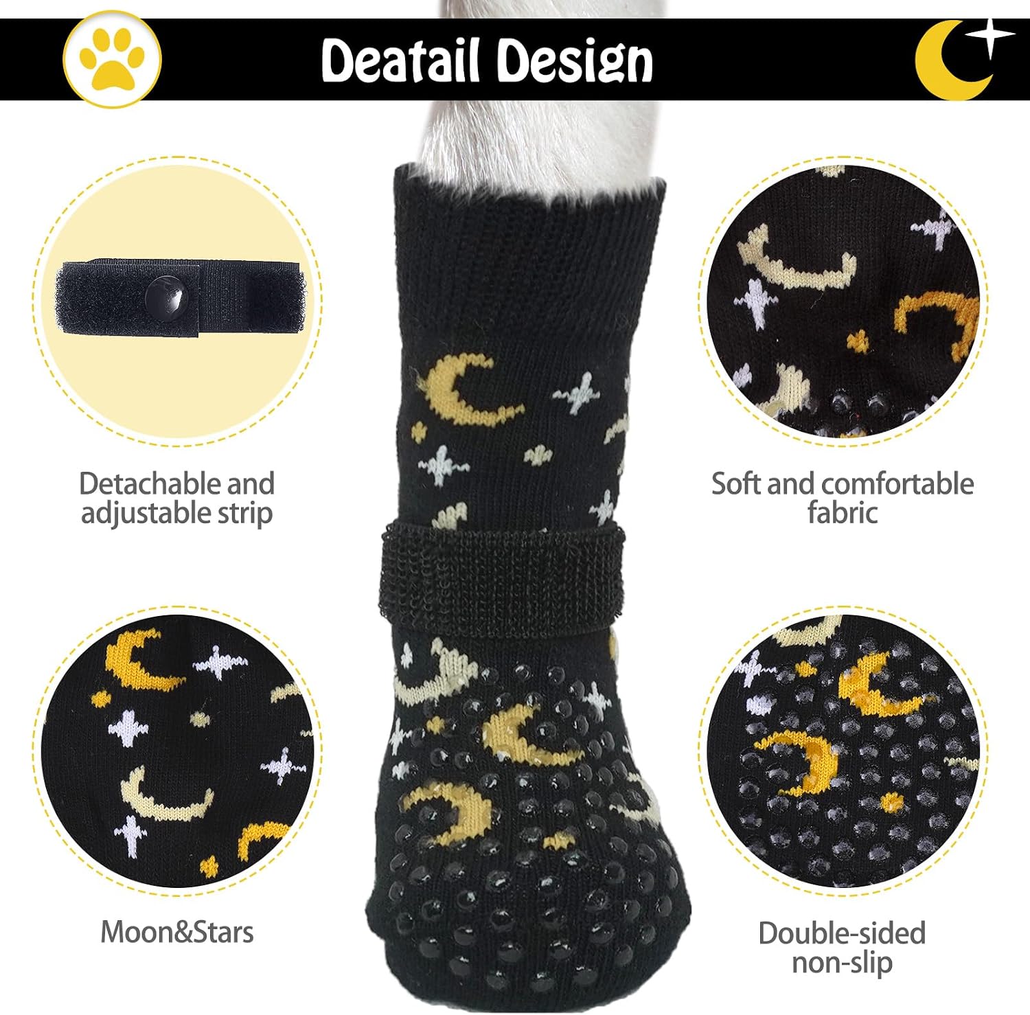 Close up of rubber paw print grippers on Scenereal dog socks