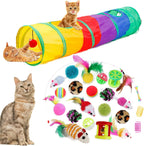 32Pcs Cat Toys Kitten Interactive Pet Toys Assortments, Foldable Rainbow Tunnel, Teaser Wand Fluffy Mouse Crinkle Balls Bell Play for Puppy Kitty (3 way) - Image 10