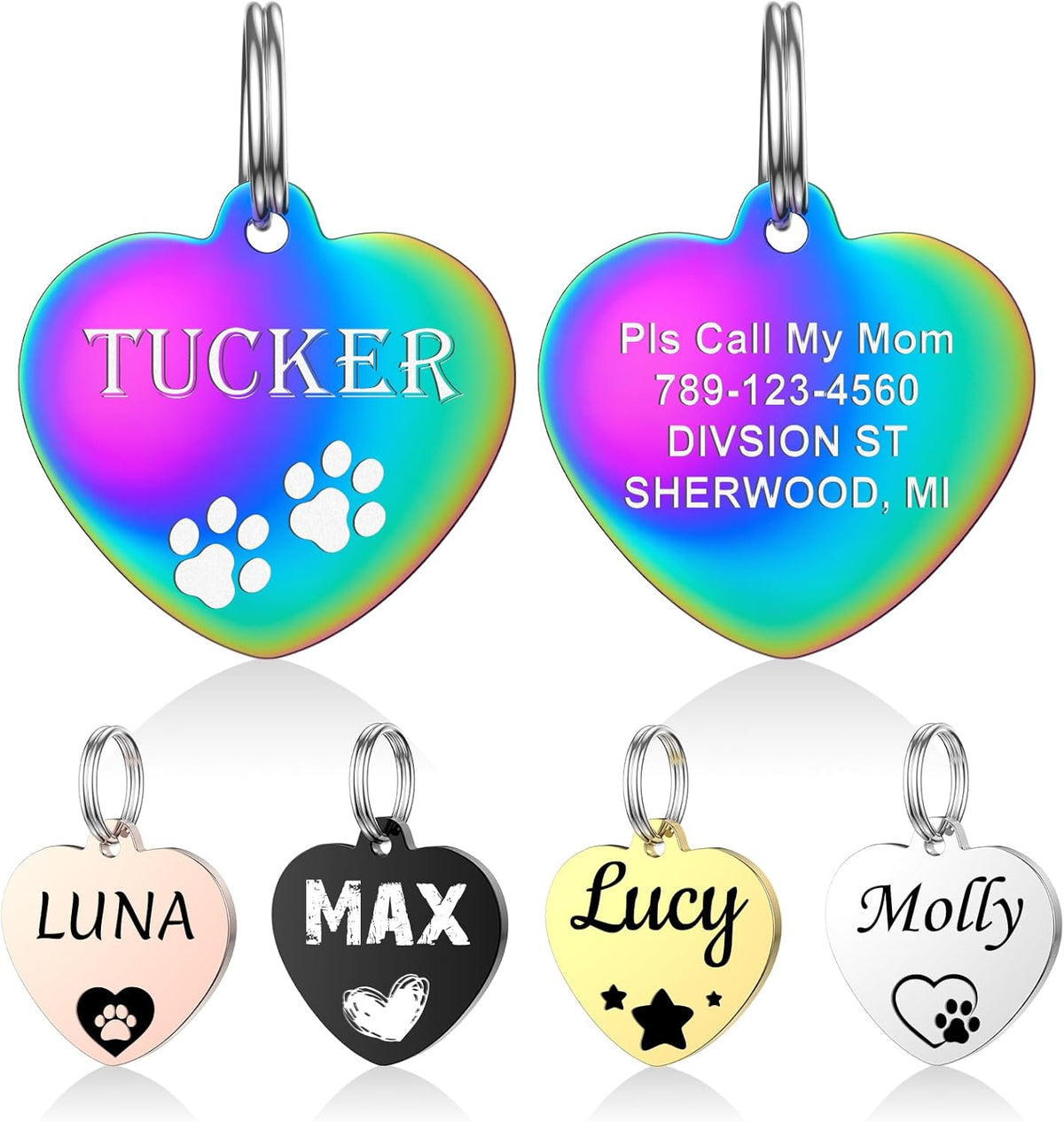 Dog Tags Personalized for Pets - YEHANTI Personalized Dog Tags with Lovely Icons, Durable Stainless Steel Pet ID Tags for Small Large Dogs Cats, Custom Dog Name Tags Engraved on Both Sides (Bone) - Image 9