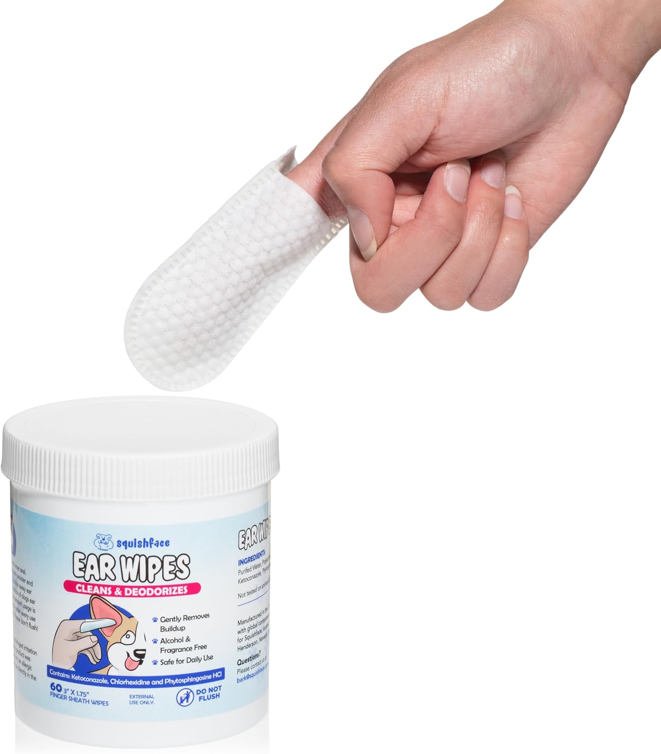 Squishface pet finger sheath wipes for dog ear itch relief
