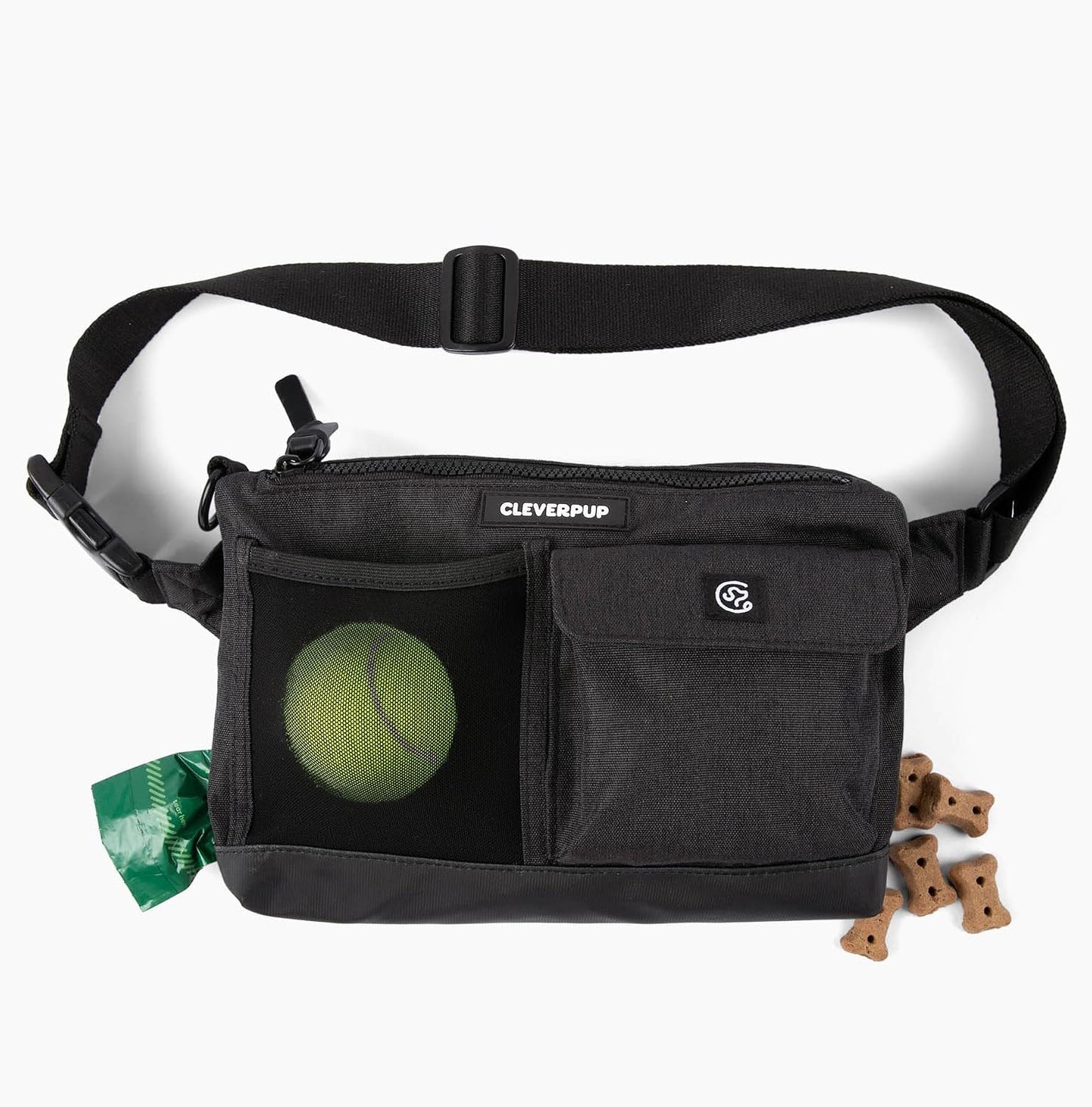 Cleverpup Dog Walk & Train Sling Bag - Hands-Free Dog Walking & Training Bag with Treat Pouch, Poop Bag Holder & Phone Pocket - Crossbody or Fanny Pack, Adjustable Strap - Sand - Image 10