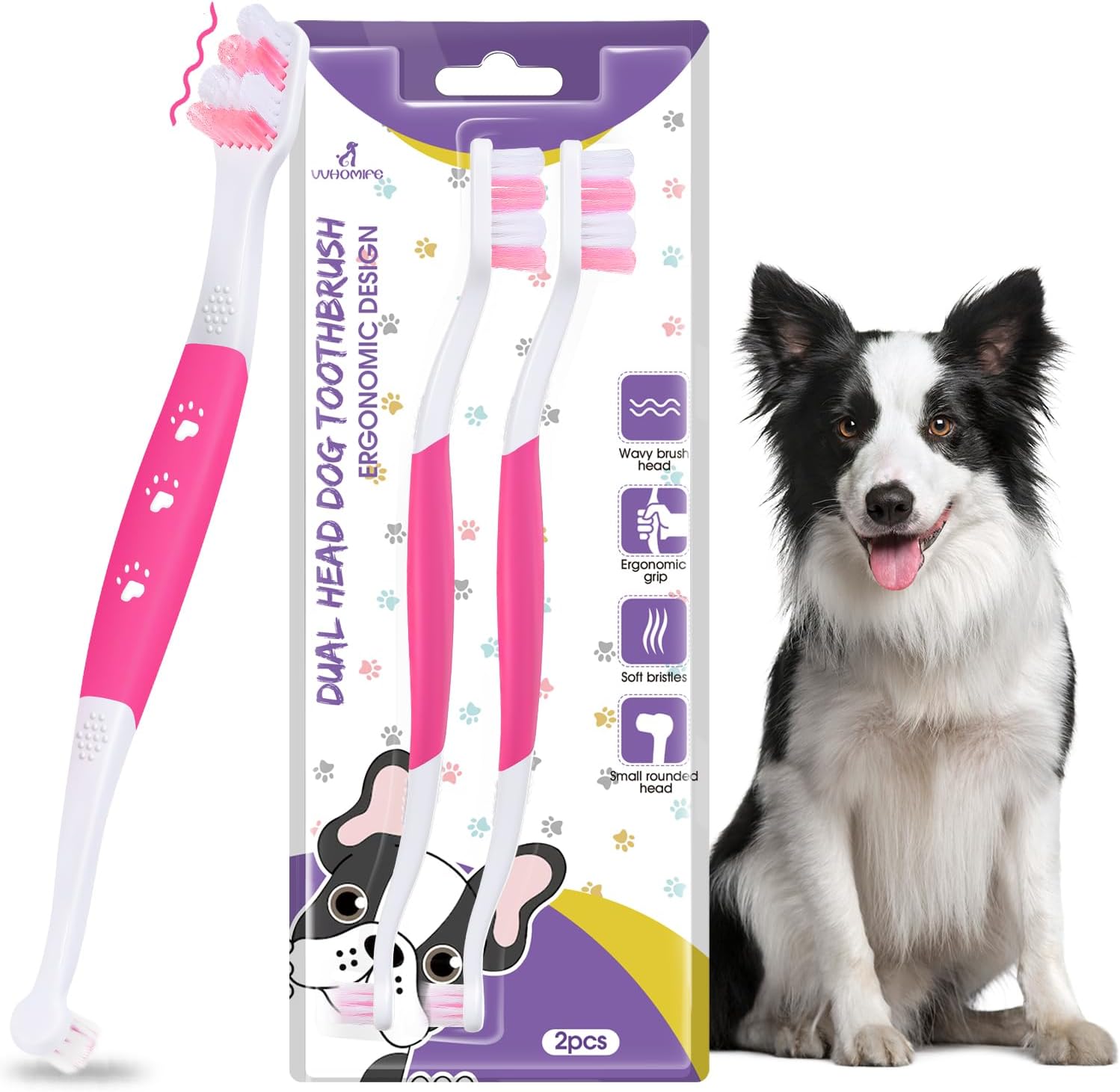 Dog Toothbrush, Dual-Head, for Medium Large Dogs, Purple | Soft Bristles for Gentle Cleaning ,60 degrees Curved Bristles for Better Coverage ,Comfortable for Sensitive Gums - Image 15