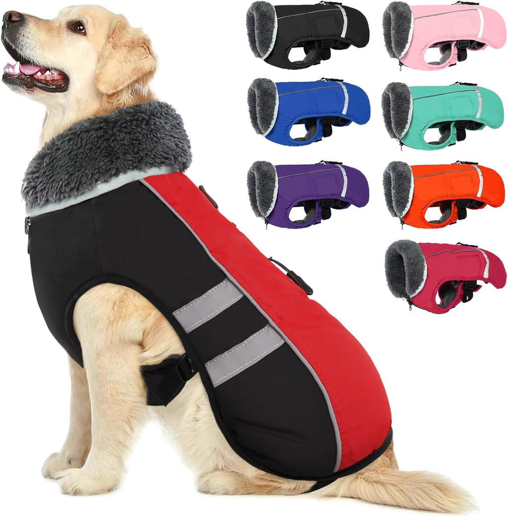 QBLEEV Warm Reflective Dog Jacket, Waterproof Winter Coat With Turtleneck, Thick Fleece Snowsuit for Cold Weather, Christmas Vest Pet Apparel for Small Medium Large Dogs L - Image 9