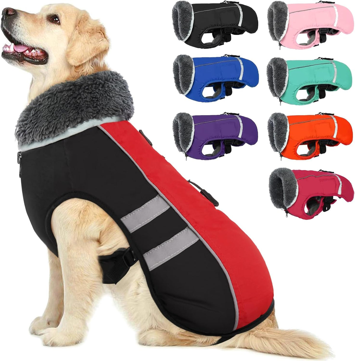 QBLEEV Warm Reflective Dog Jacket, Waterproof Winter Coat With Turtleneck, Thick Fleece Snowsuit for Cold Weather, Christmas Vest Pet Apparel for Small Medium Large Dogs L - Image 9