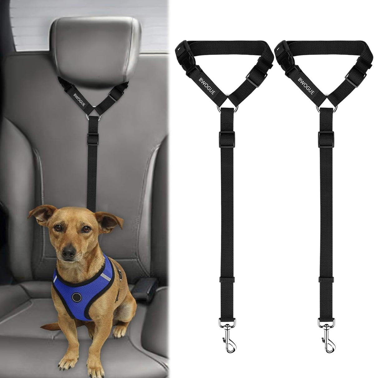 Bwogue 2 pack dog and cat safety seat belt front view