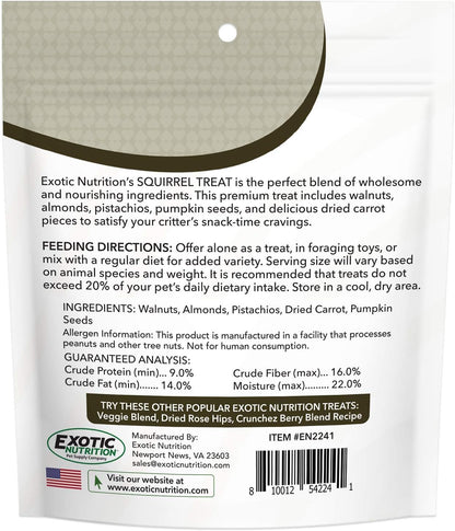 Exotic Nutrition small rodent nut and vegetable mix close up view showing walnuts and almonds.