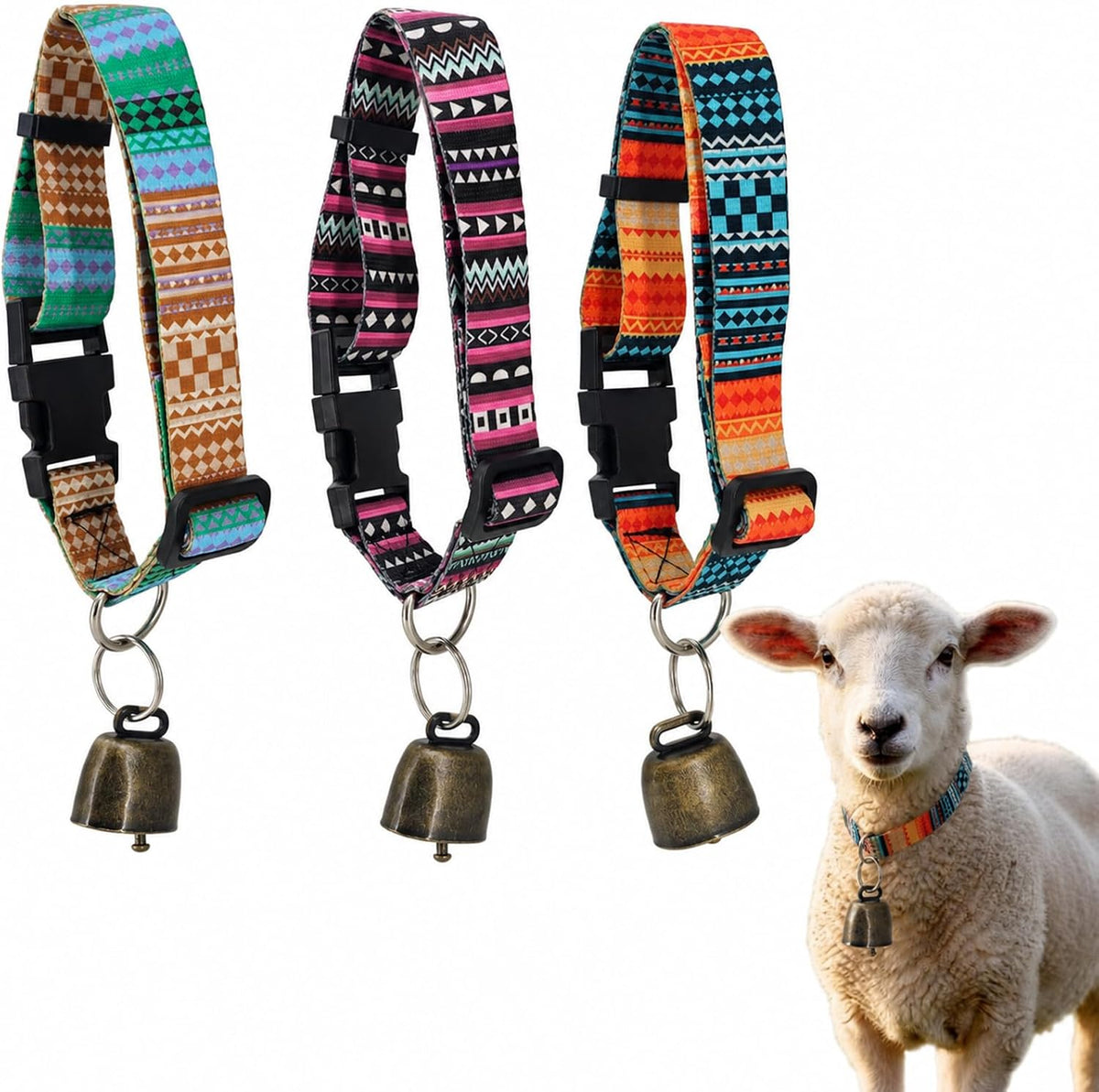 Full packaging view of the Chuanke three piece livestock identification collar set with anti loss copper bells
