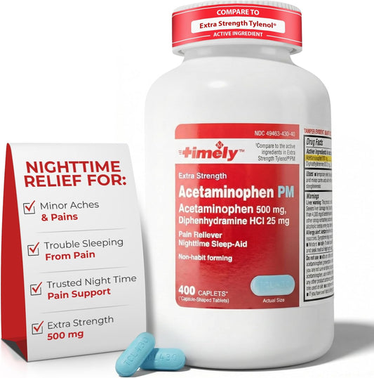 TIME-Cap Labs 400 Caplets Extra Strength Acetaminophen 500mg PM & Diphenhydramine HCl 25mg - PM Pain Reliever & Sleep Aid, Helps with Occasional Headaches & Minor Aches & Pains - Image 1