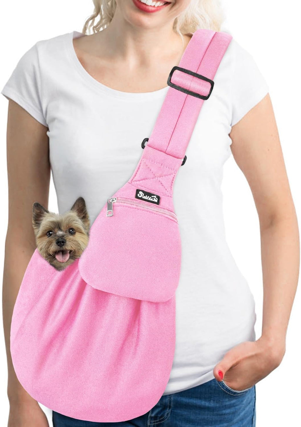 Lukovee Pet Sling, Hand Free Dog Sling Carrier Adjustable Padded Strap Tote Bag Breathable Cotton Shoulder Bag Front Pocket Safety Belt Carrying Small Dog Cat Puppy Machine Washable (Black, S) - Image 12