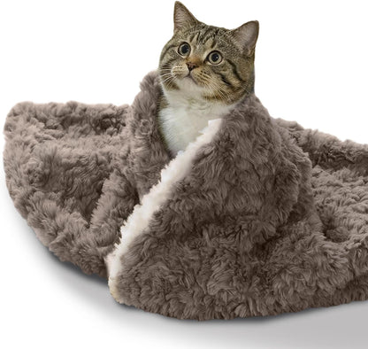Cat Blanket for Indoor Cats - Ultra Thick 460GSM Faux Rabbit Fur & 260GSM Sherpa, Small Pet Throw for Carrier, Crate & Couch Protection, Soft Thermal Kitten Bedding, 21"x18" Grey - Image 9